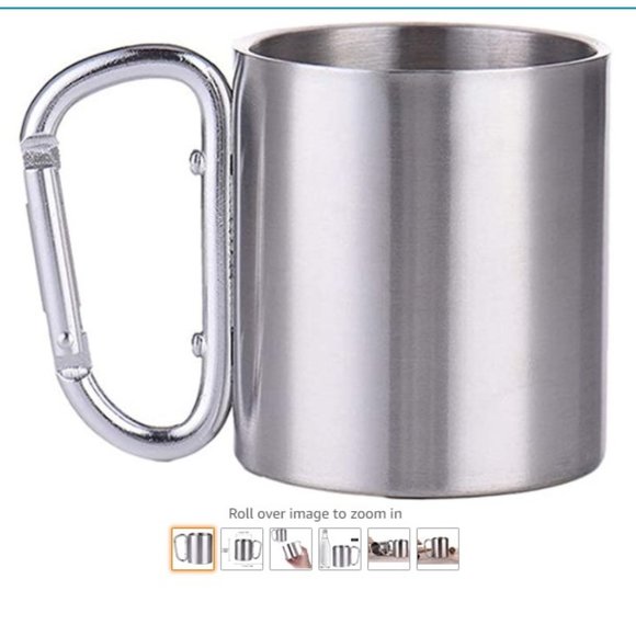 NEW Carabiner Mug Stainless Steel Drinking Cup 6 oz NWT - Picture 1 of 6